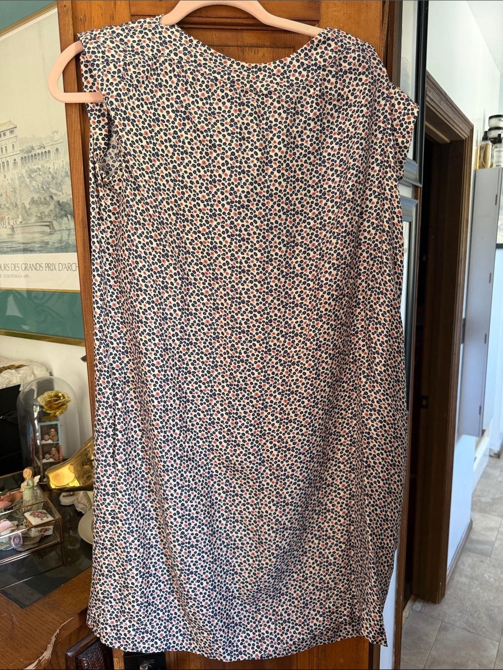 Jennifer Meyer Cream Midi Skirt with Navy and Pink Dot Print